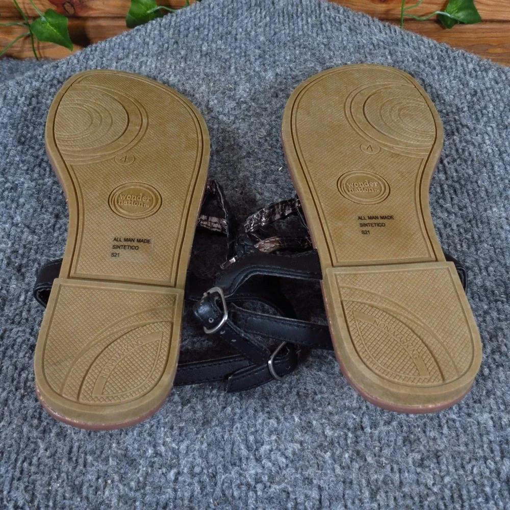 Wonder Nation GGWN21AM01 Girl Braided T-Strap Sandal Sz 4 Summer Black Synthetic